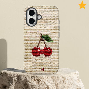 Coques iPhone 16 Cerises Rouges Douces au Crochet Fil Personnalisé