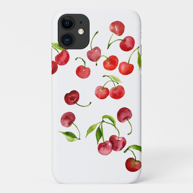 Coques Case-Mate iPhone Cerises rouges mignonnes d'aquarelle (Dos)