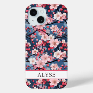 Coque Pour iPhone 15 Cerisiers Fleuris Sakura Japonais Monogrammé
