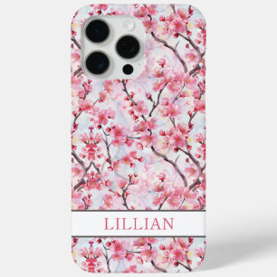 Coque iPhone 15 Pro Max Cerisiers Fleuris Sakura Monogramme
