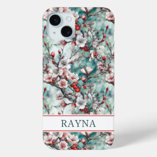 Coque iPhone 15 Mini Cerisiers Sakura Imprimé Monogrammé