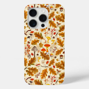Coque iPhone 15 Pro Champignons forestiers et flore d'automne à la crè