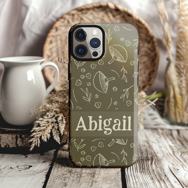 Coques Case-Mate iPhone Champignons Sage Vert Bois Design Funky Boho (cottagecore mushroom personalized phone case)