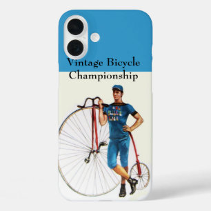 Coques iPhone 16 Plus Championnat vintage de cyclisme, Bleu Blanc