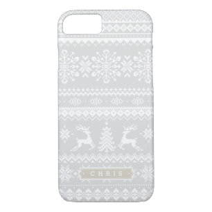 Coques Pour iPhone Chandail de Noël gris clair motif monogramme