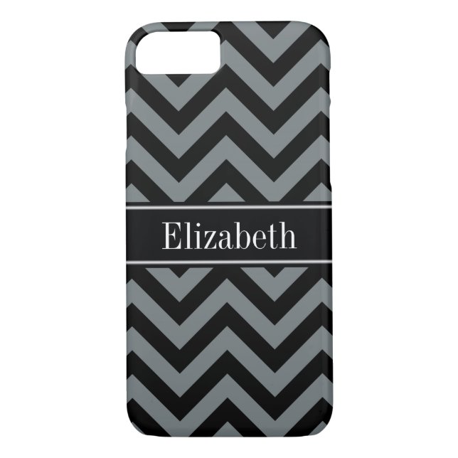 Coques Case-Mate iPhone Charbon noir LG noir Chevron Nom noir Monogramme (Dos)