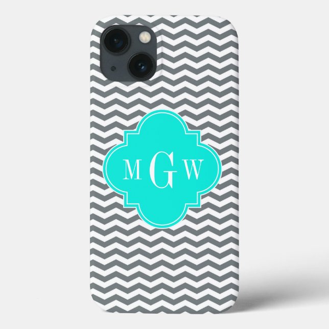 Coques Case-Mate iPhone Charcoal Tn Chevron Brt Aqua Quatrefoil 3 Monogram (Verso)