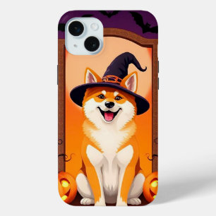Coque iPhone 15 Mini Charmant chiot citrouille ambiance 🎃🐾 Halloween