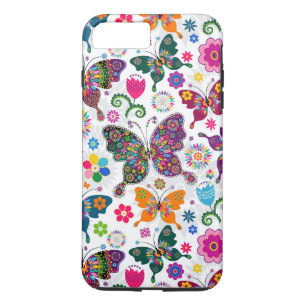 Coque iPhone 7 Plus Charmant Motif De Fleurs Rétro Et Papillons