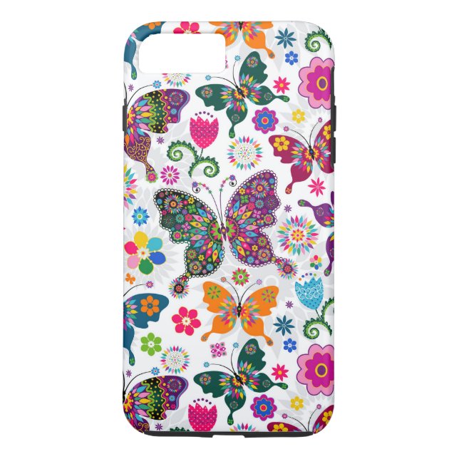 Coques Case-Mate iPhone Charmant Motif De Fleurs Rétro Et Papillons (Dos)