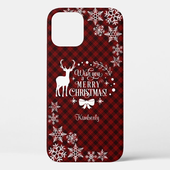 Coques Case-Mate iPhone Charme Red Buffalo MERRY CHRISTMAS Monogramme (Verso)