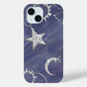 Coque Pour iPhone 15 Charming mystique Étoiles de lune d'argent Sun A