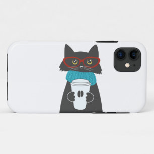 Case-Mate iPhone Case Chat aux lunettes tenant une tasse de café