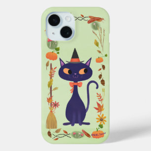 Coque Pour iPhone 15 Chat aux Sorcières d'Halloween