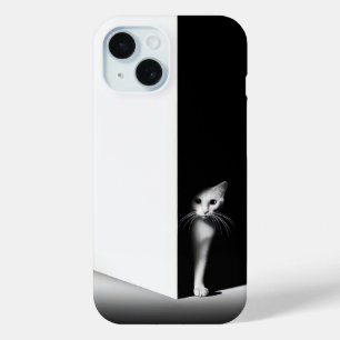Coque Pour iPhone 15 Chat Blanc Dans Les Ombres Noires