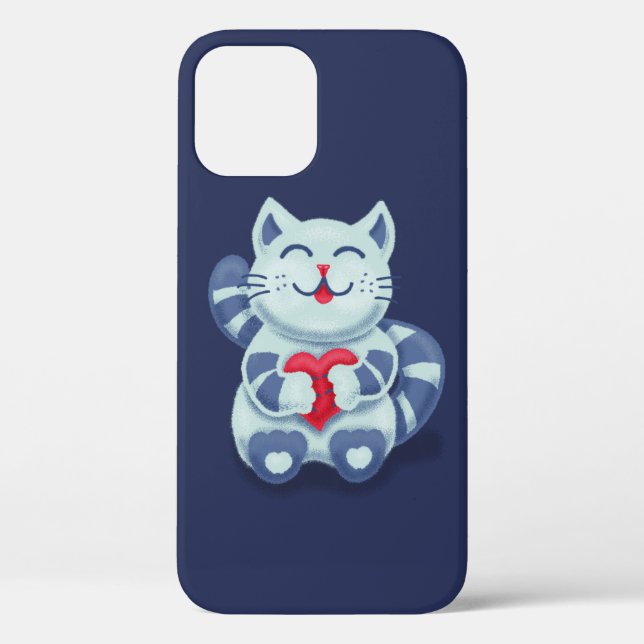 Coques Case-Mate iPhone Chat Bleu Avec Coeur Cute Souriant Kitty (Verso)