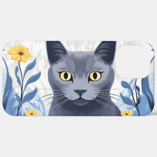 Case-Mate iPhone Case Chat Bleu Russe Fleurs Jaunes