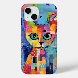 Coque Pour iPhone 15 Chat Calico Mignon Personnalisé