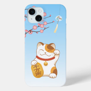 Coque iPhone 15 Mini Chat chanceux japonais, Calico Maneki Neko