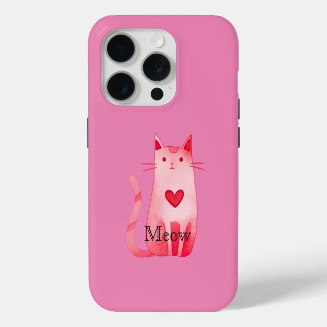 Coques Case-Mate iPhone Chat Coeur rose Meow (Verso)