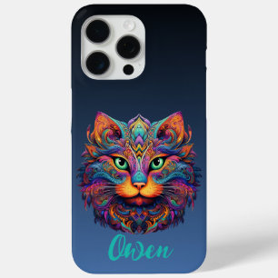 Coque iPhone 15 Pro Max Chat Coloré avec Nom Personnalisé