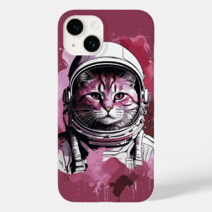 Coque Pour iPhone 14 Chat d'astronaute de couleur rouge