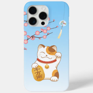 Coque iPhone 15 Pro Max Chat de la Chance japonais, Maneki Neko Calico