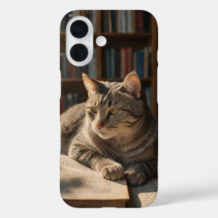 Coques iPhone 16 Chat de livre confortable