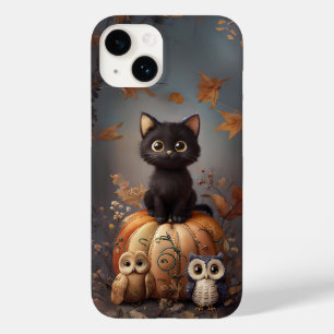 Coque Pour iPhone 14 Chat d'Halloween sur une citrouille avec des hibou
