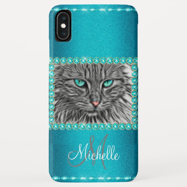 Coques Case-Mate iPhone Chat en métal turquoise, Rhinestones Personnalisé (Dos)