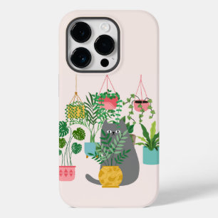 Coque Pour iPhone 14 Pro Chat et Plantes