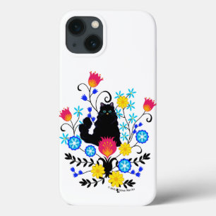Case-Mate iPhone Case Chat Fluffy Noir avec Fleurs
