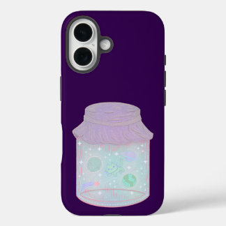 Coques iPhone 16 Chat Galaxie dans un Pot | Art de Chat Kawaii de l