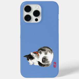 Coque iPhone 15 Pro Max Chat japonais couché noir et blanc