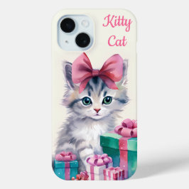 Coque Pour iPhone 15 Chat Kitty sucré Grosse chatte rose