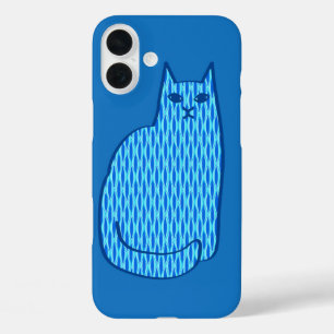 Coques iPhone 16 Plus Chat Moderne du Milieu du Siècle, Cobalt et Bleu C