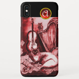 COQUE POUR iPhone XS MAX CHAT MUSICAL AVEC OWL EN ROUGE RUBY GEM MONOGRAM