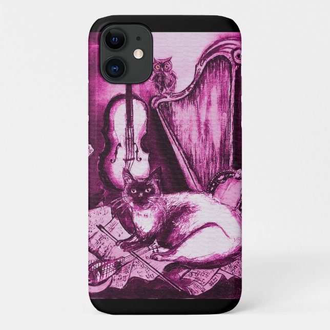 Coques Case-Mate iPhone CHAT MUSICAL, Violet rose et blanc (Dos)