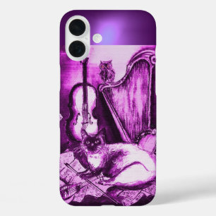 COQUES iPhone 16 PLUS CHAT MUSICALE AVEC OWL DANS GEM ROSE PURPLE