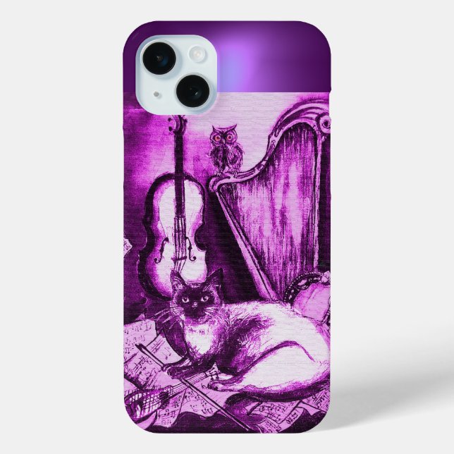 COQUES Case-Mate iPhone CHAT MUSICALE AVEC OWL DANS GEM ROSE PURPLE (Verso)