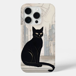 Coque iPhone 15 Pro Chat noir, art numérique