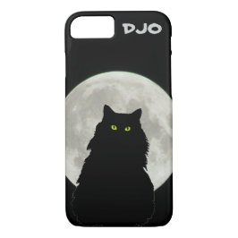 Coque Case-Mate Pour iPhone Chat noir assis à la Pleine lune