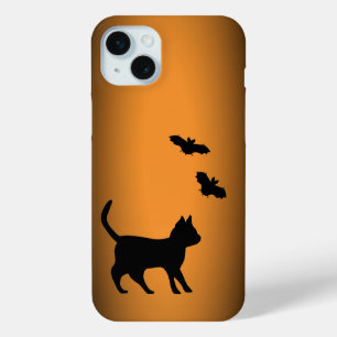 Coque iPhone 15 Mini Chat noir avec chauve-souris