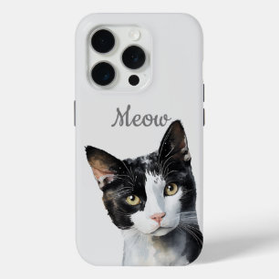 Coque iPhone 15 Pro Chat noir blanc de viande