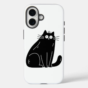 Coques iPhone 16 Chat Noir Choqué Aux Grands Yeux Écarquillés