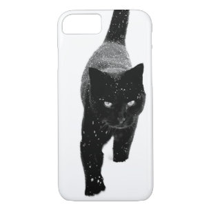 Coques Pour iPhone Chat noir dans la neige blanche