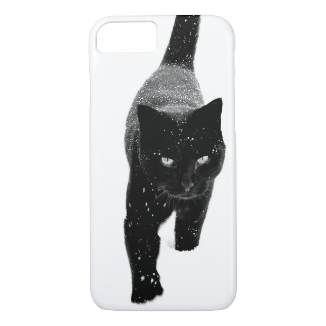 Coques Case-Mate iPhone Chat noir dans la neige blanche (Dos)