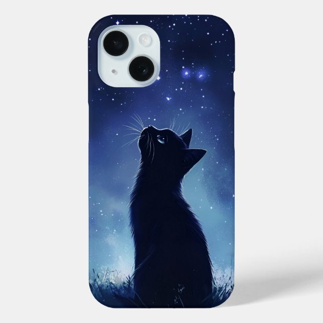 Coques Case-Mate iPhone Chat noir dans la prairie magique Starlit (Verso)