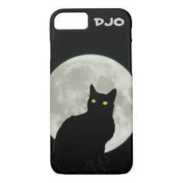 Coque iPhone 7 Chat noir de Pleine lune recherchant