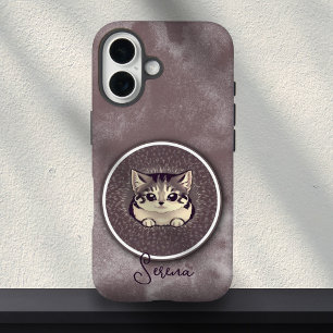 Coques iPhone 16 Chat noir et blanc flou qui regarde Art nom person